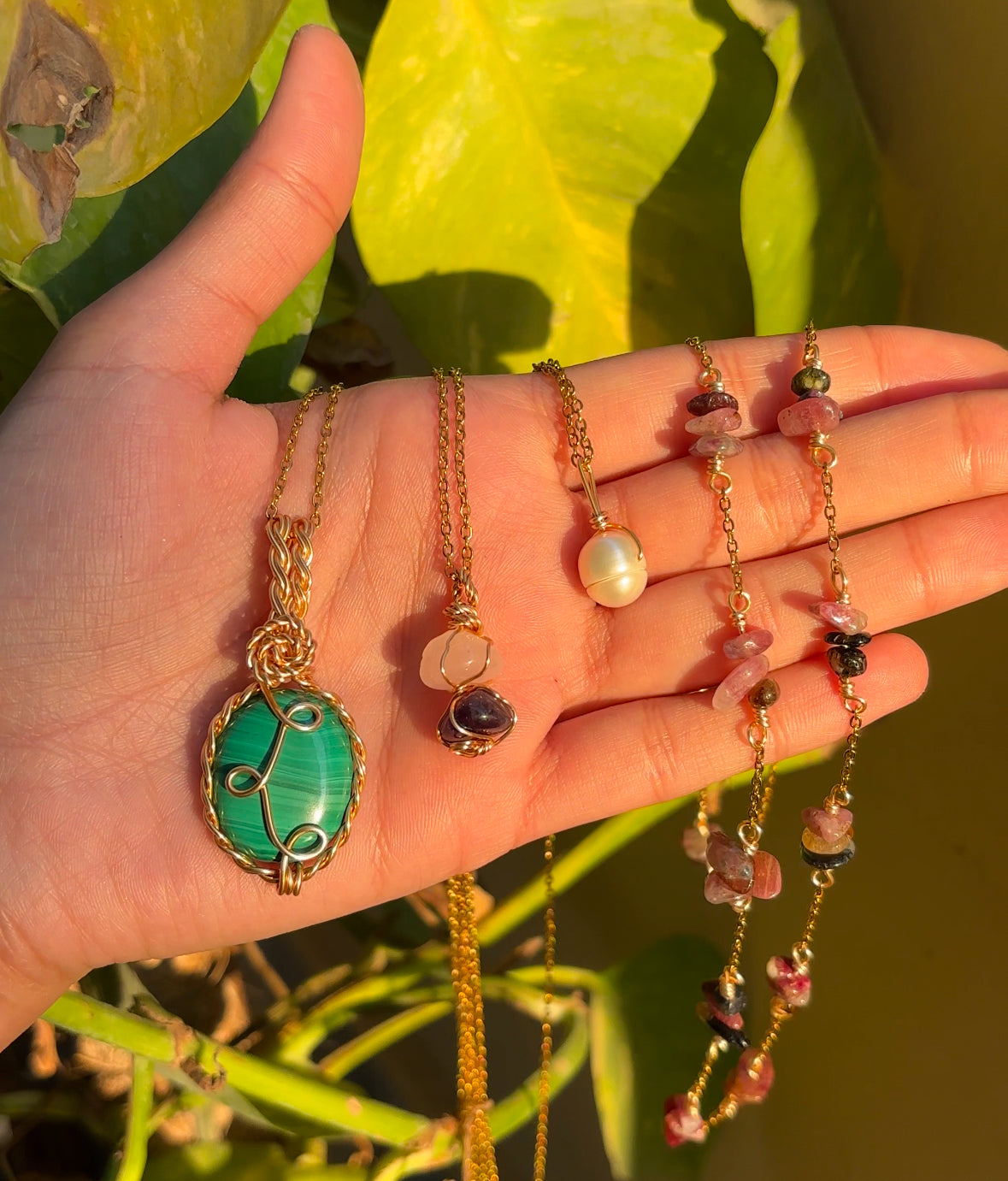 Watermelon Tourmaline Handmade Chain Necklace