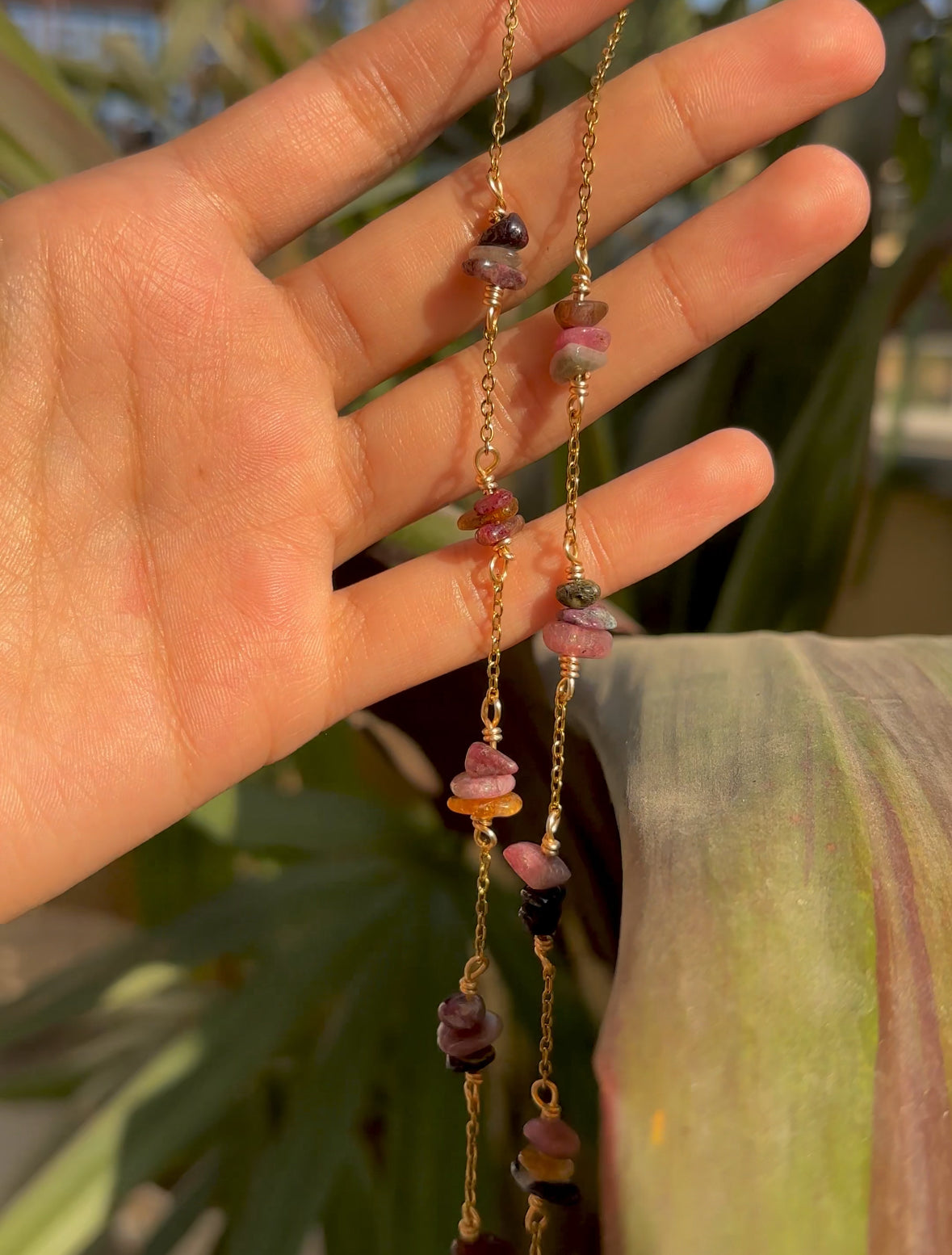 Watermelon Tourmaline Handmade Chain Necklace