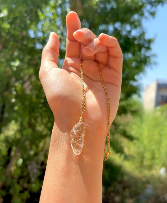 Clear Quartz Net Wire Wrapped Pendant