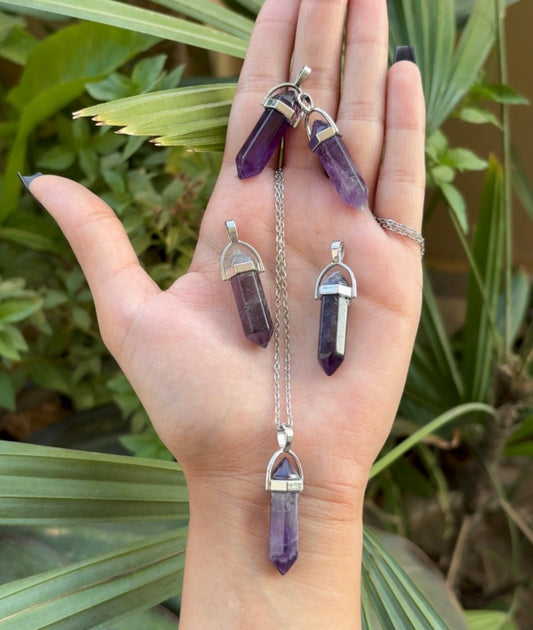 Amethyst Bullet Pendant (Silver Chain)