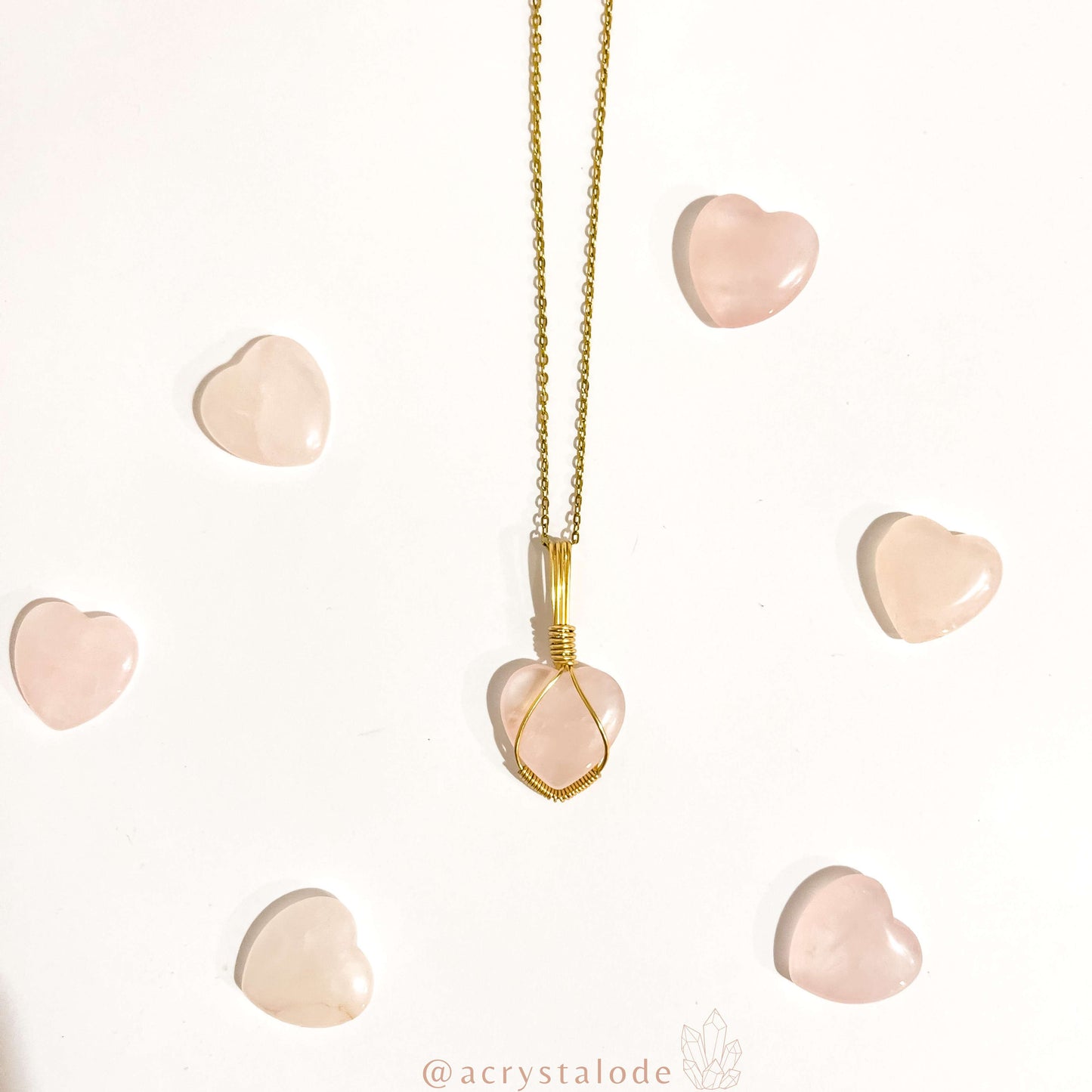 Rose Quartz Heart Handmade Wire Wrapped Pendants