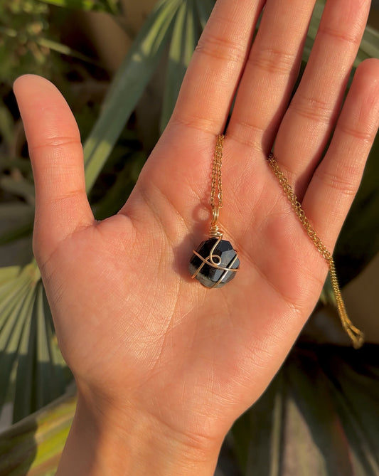 Black Tourmaline with Quartz Pendant