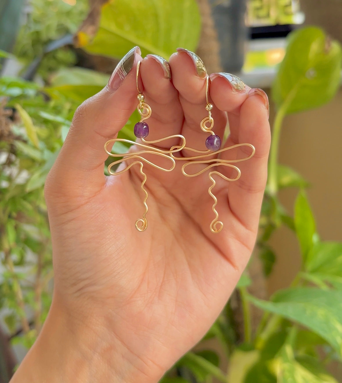 Amethyst Dragonfly Earrings