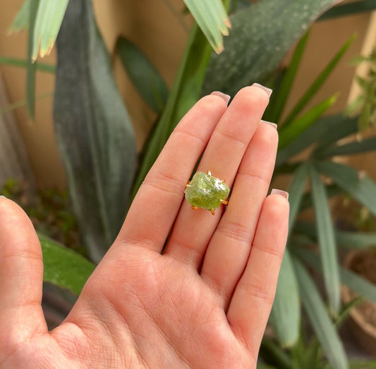 Peridot Raw Crystal Ring