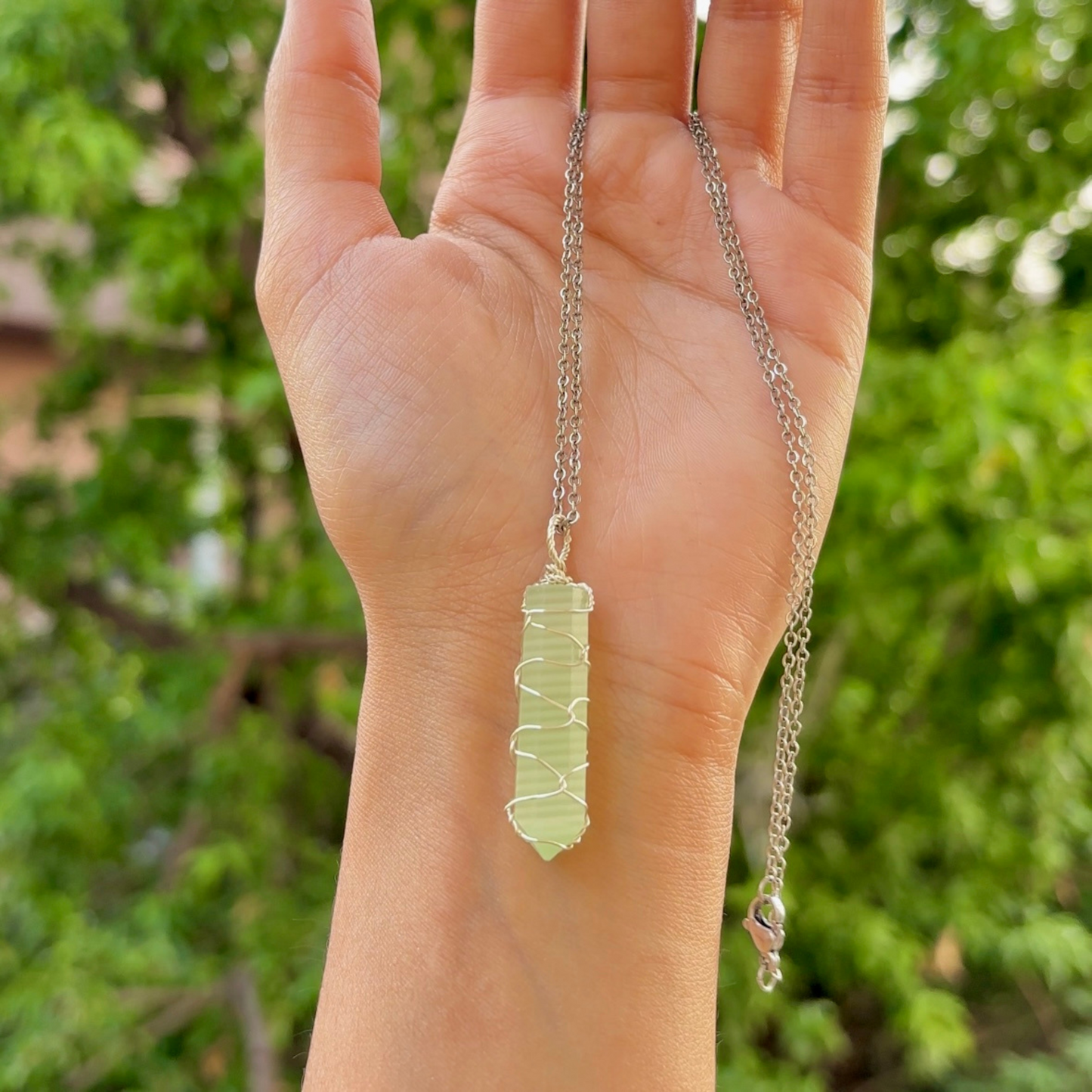 Pistachio Calcite Point Pendant