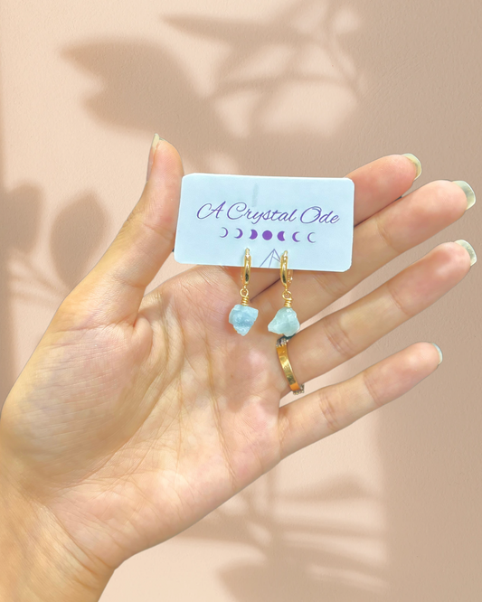 Raw Aquamarine Huggie Earrings