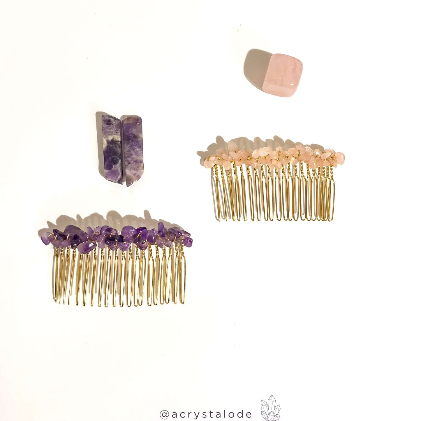 Rose Quartz Crystal Comb Hair Clip