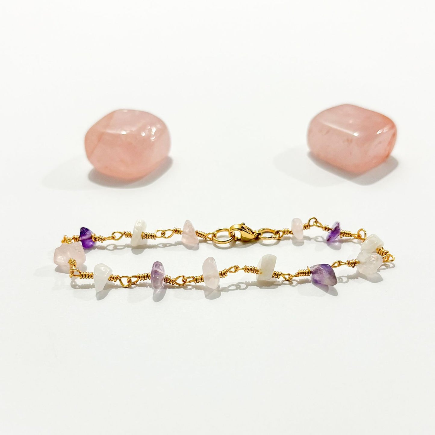 Rose Quartz x Amethyst x Rainbow Moonstone Handmade Bracelet