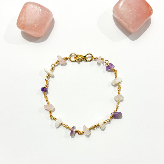 Rose Quartz x Amethyst x Rainbow Moonstone Handmade Bracelet