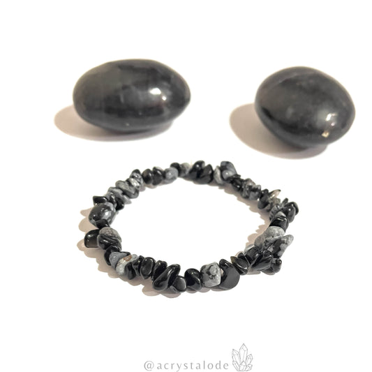 Snowflake Obsidian Chip Bracelet